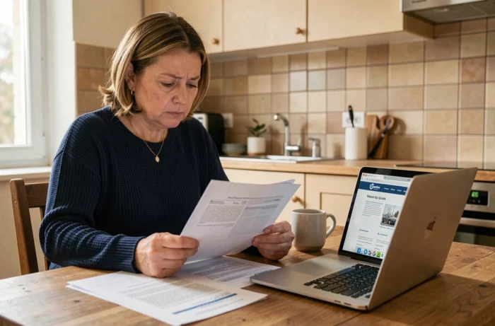 Femme consultant les documents de sa franchise d'assurance auto Macif à la maison