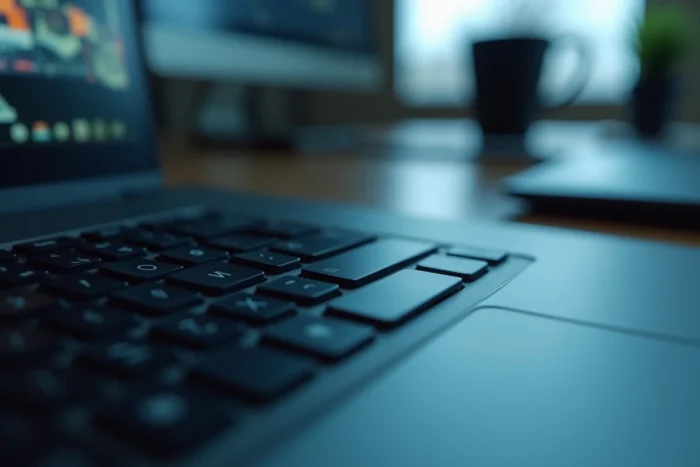 Gros plan sur la touche Verr Maj illuminée d'un clavier d'ordinateur portable bloqué