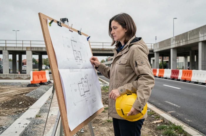Technicienne territoriale sur chantier municipal consultant des plans de carrière professionnelle