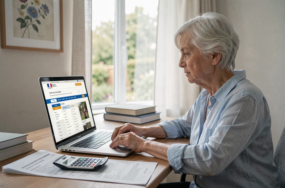 Femme veuve effectuant sa déclaration d'impôts en ligne pour bénéficier de la demi-part fiscale